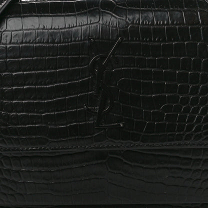 Saint Laurent Calfskin Crocodile Embossed Medium Monochrome Monogram Sunset Black 10 of 12