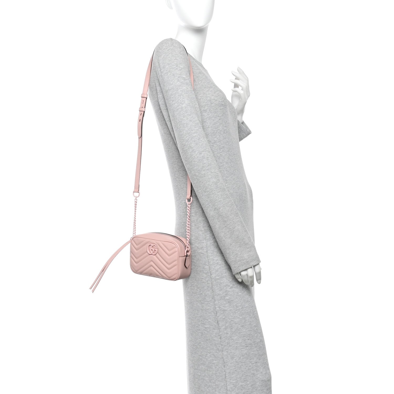 Gucci Calfskin Matelasse Monochrome Mini GG Marmont Chain Shoulder Bag Perfect Pink 2 of 10