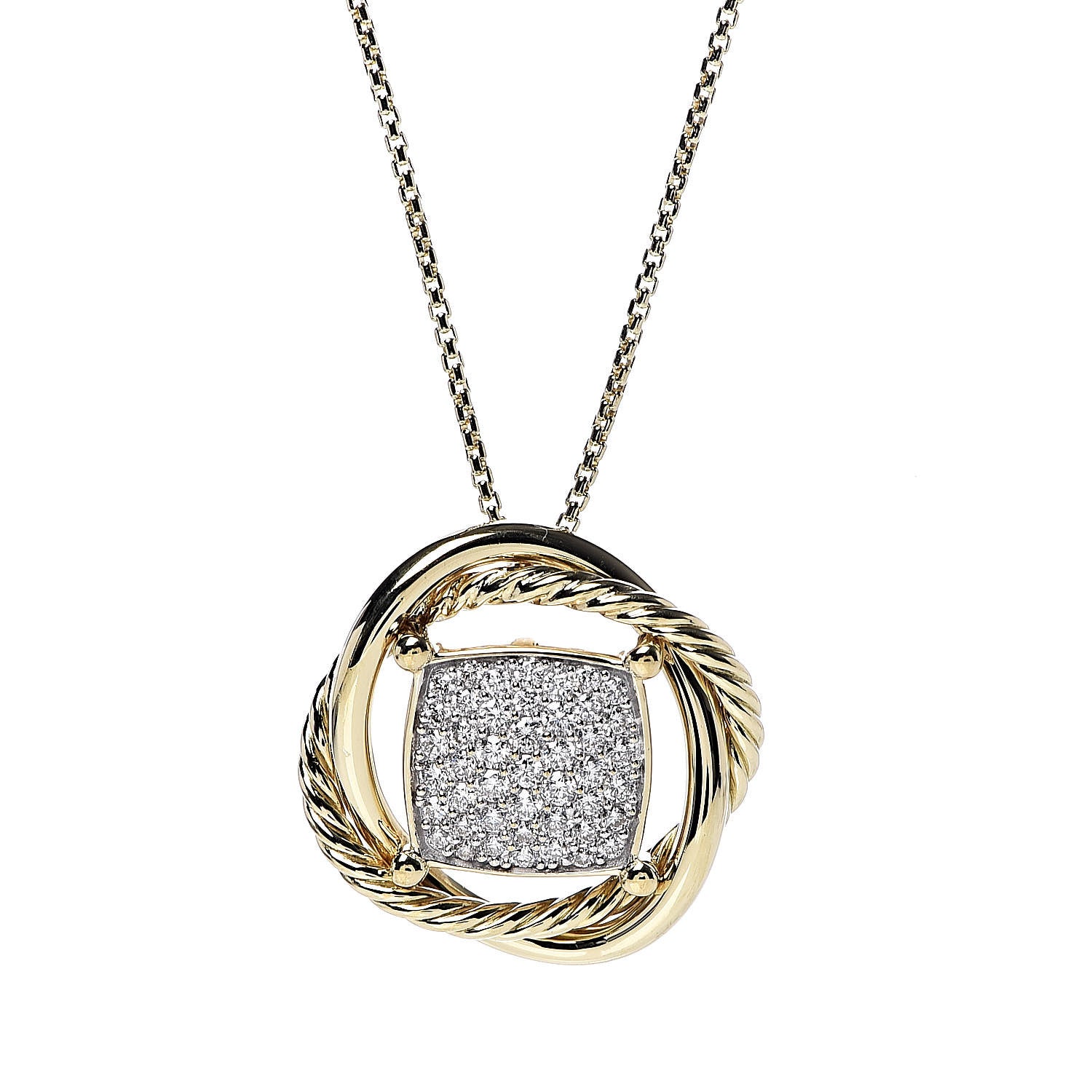 David Yurman 18K Yellow Gold Pave Diamond Crossover Pendant Necklace 4 of 6