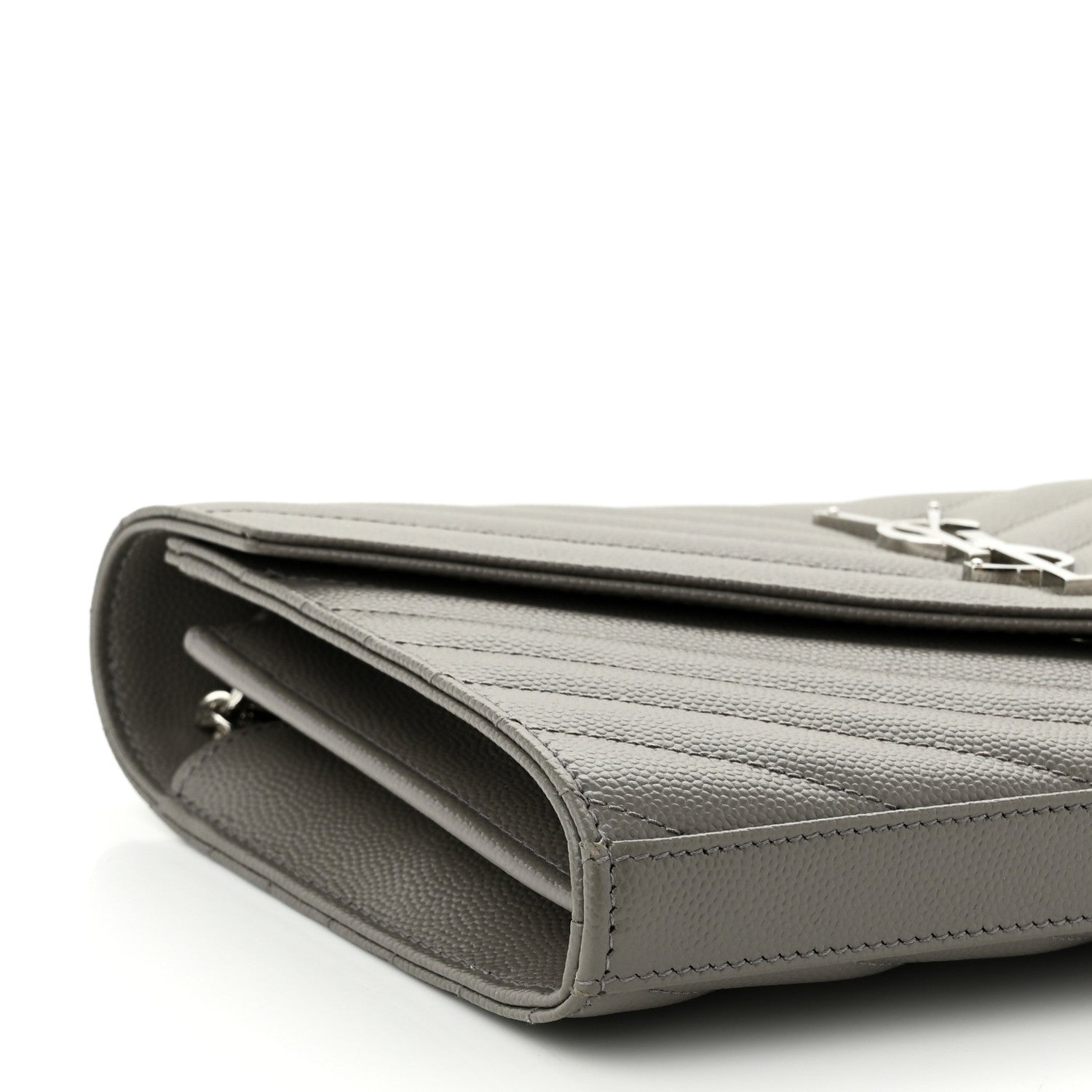 Saint Laurent Grain De Poudre Matelasse Chevron Monogram Chain Wallet Asphalt 8 of 9