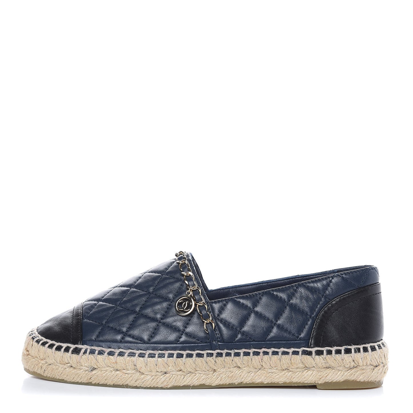 Lambskin Quilted CC Chain Espadrilles 38 Navy Black