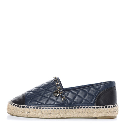 Chanel Lambskin Quilted CC Chain Espadrilles 38 Navy Black 1 of 9