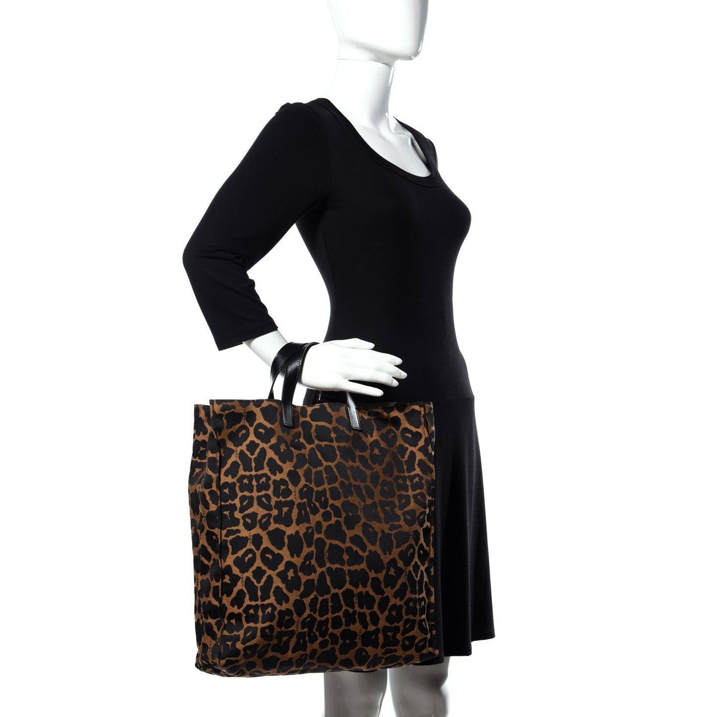 Jacquard Leopard Print Shopping Tote Brown
