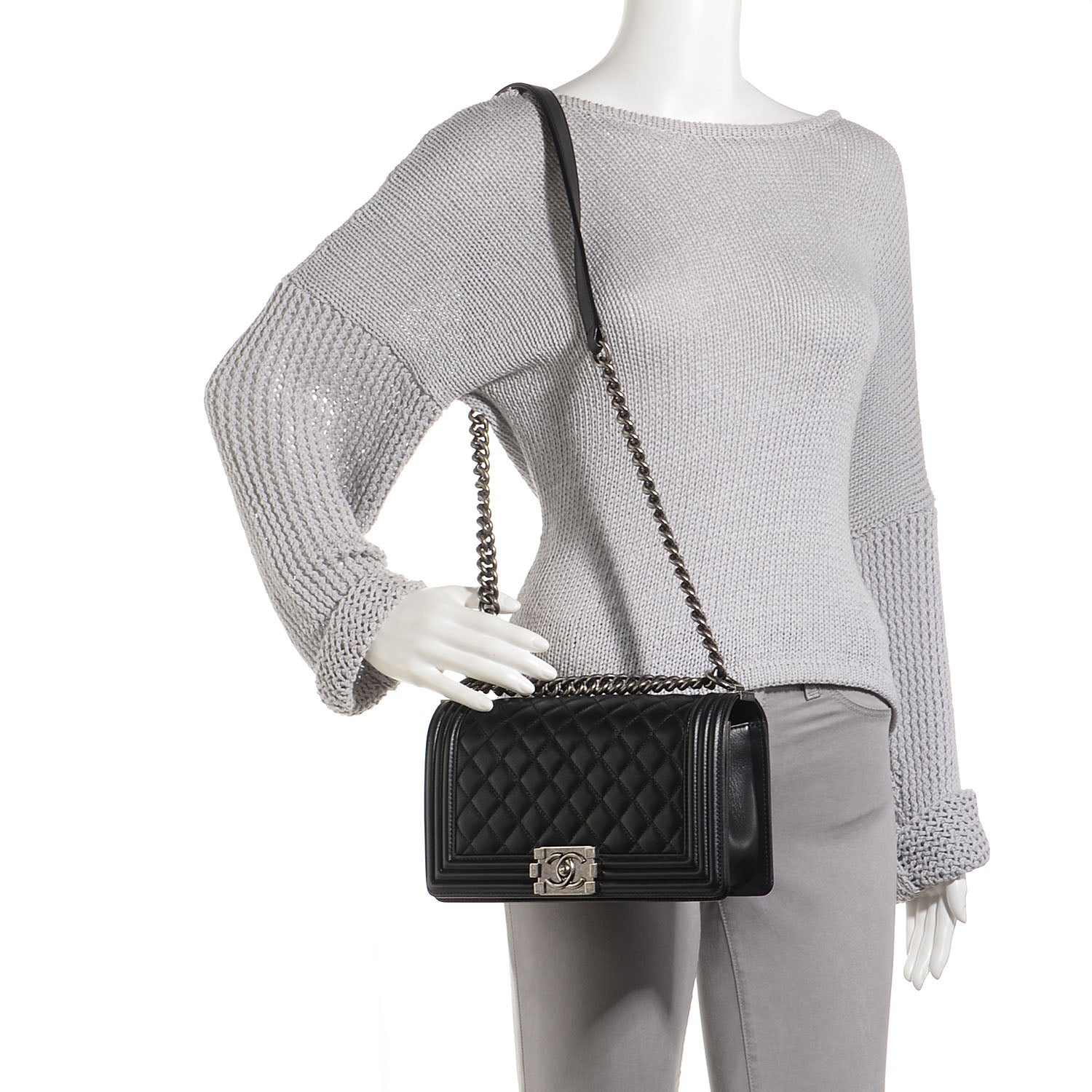 Chanel Metallic Calfskin Quilted Medium Boy Flap Black 2 of 9