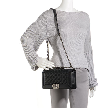 Chanel Metallic Calfskin Quilted Medium Boy Flap Black 2 of 9