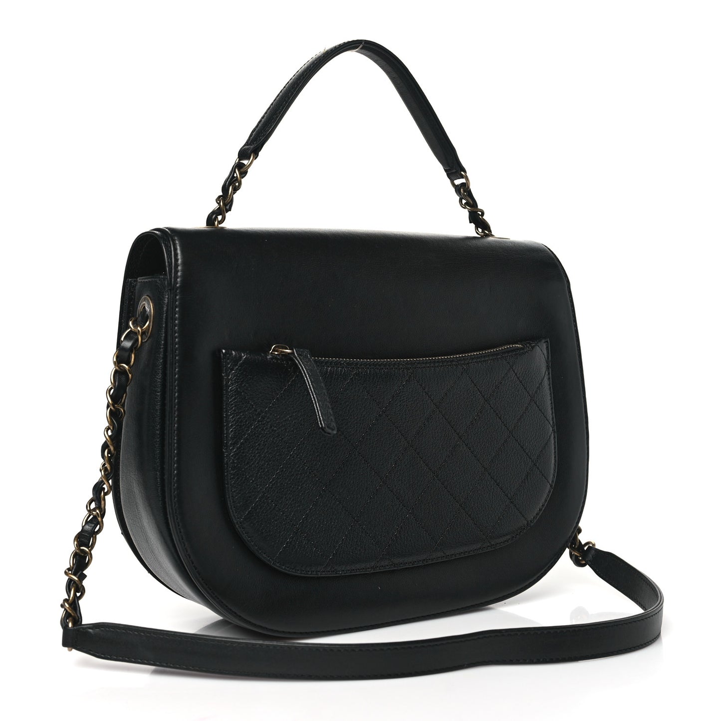 Shiny Calfskin Goatskin Quilted Medium Coco Curve Messenger Flap Black