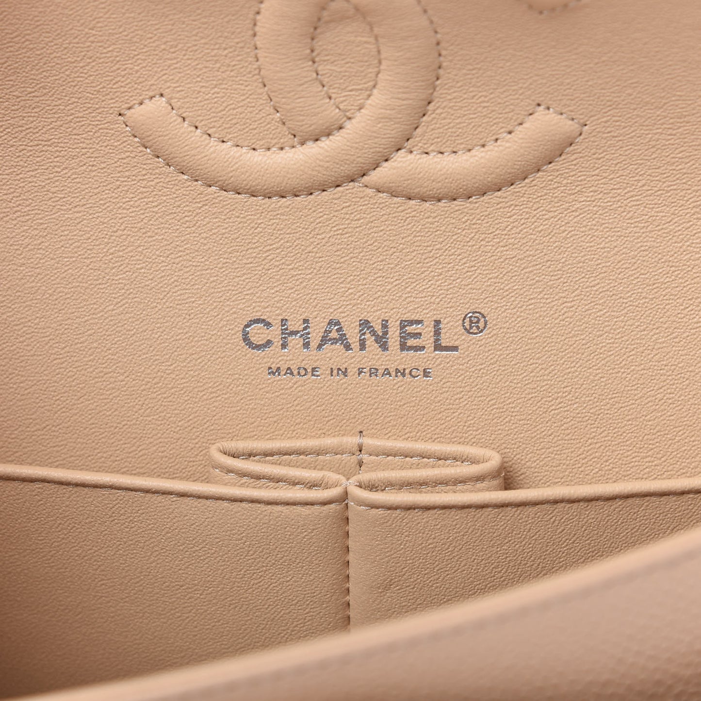 Caviar Quilted Medium Double Flap Beige