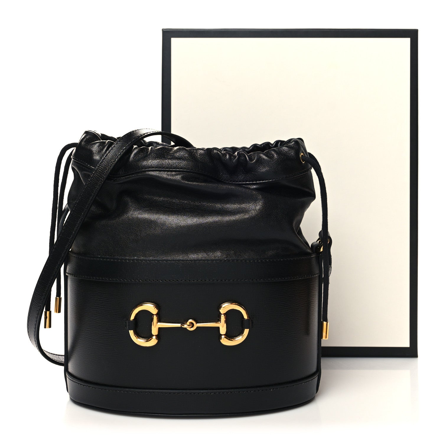 Gucci Azalea Sakai Calfskin Horsebit 1955 Drawstring Bucket Bag Black 12 of 12
