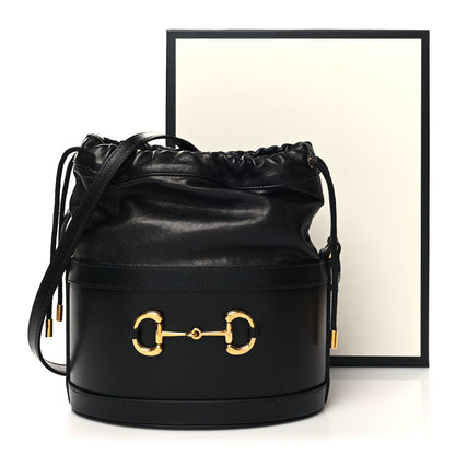 Gucci Azalea Sakai Calfskin Horsebit 1955 Drawstring Bucket Bag Black 12 of 12
