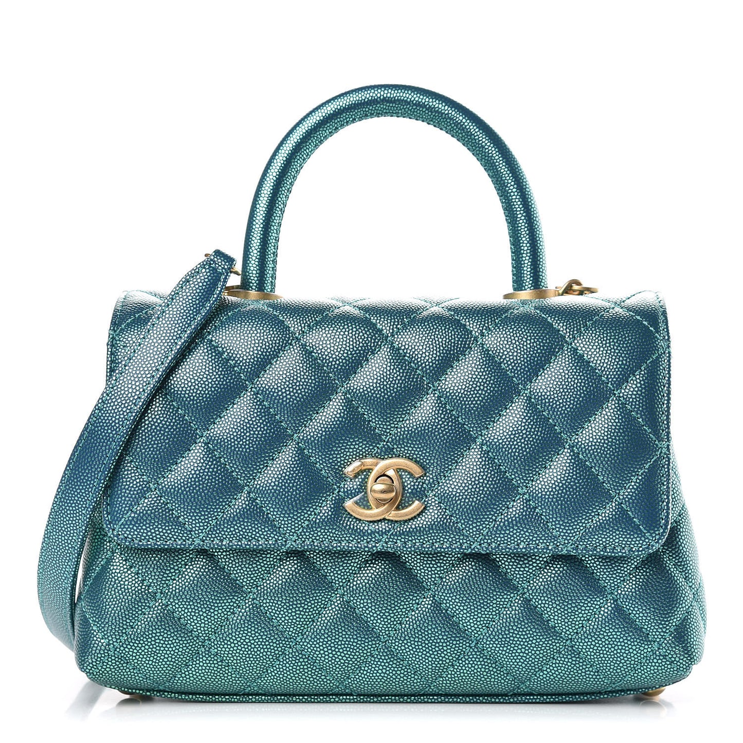 Metallic Caviar Quilted Mini Coco Handle Flap Blue