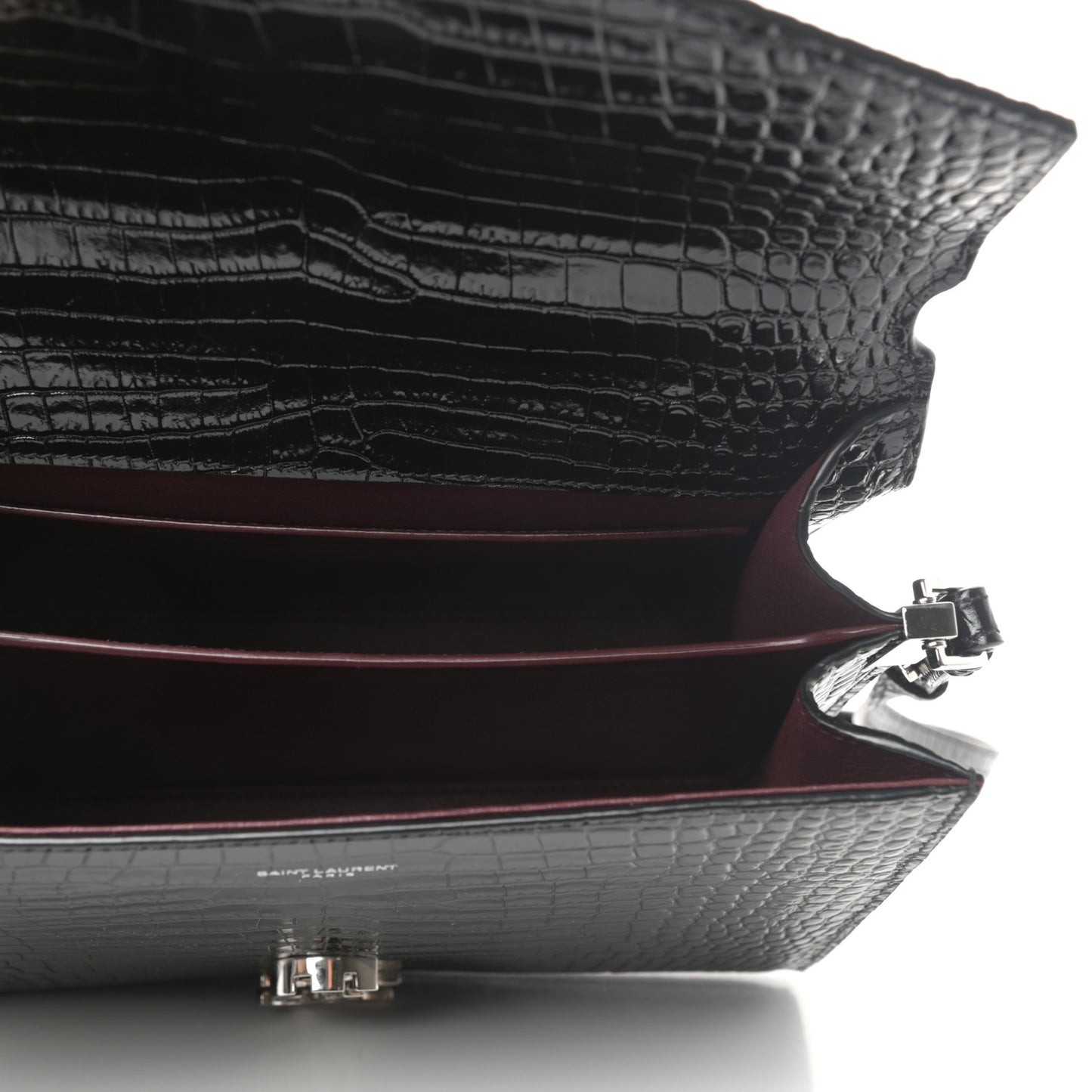 Calfskin Crocodile Embossed Medium Classic Monogram Cassandra Top Handle Black Rouge Legion