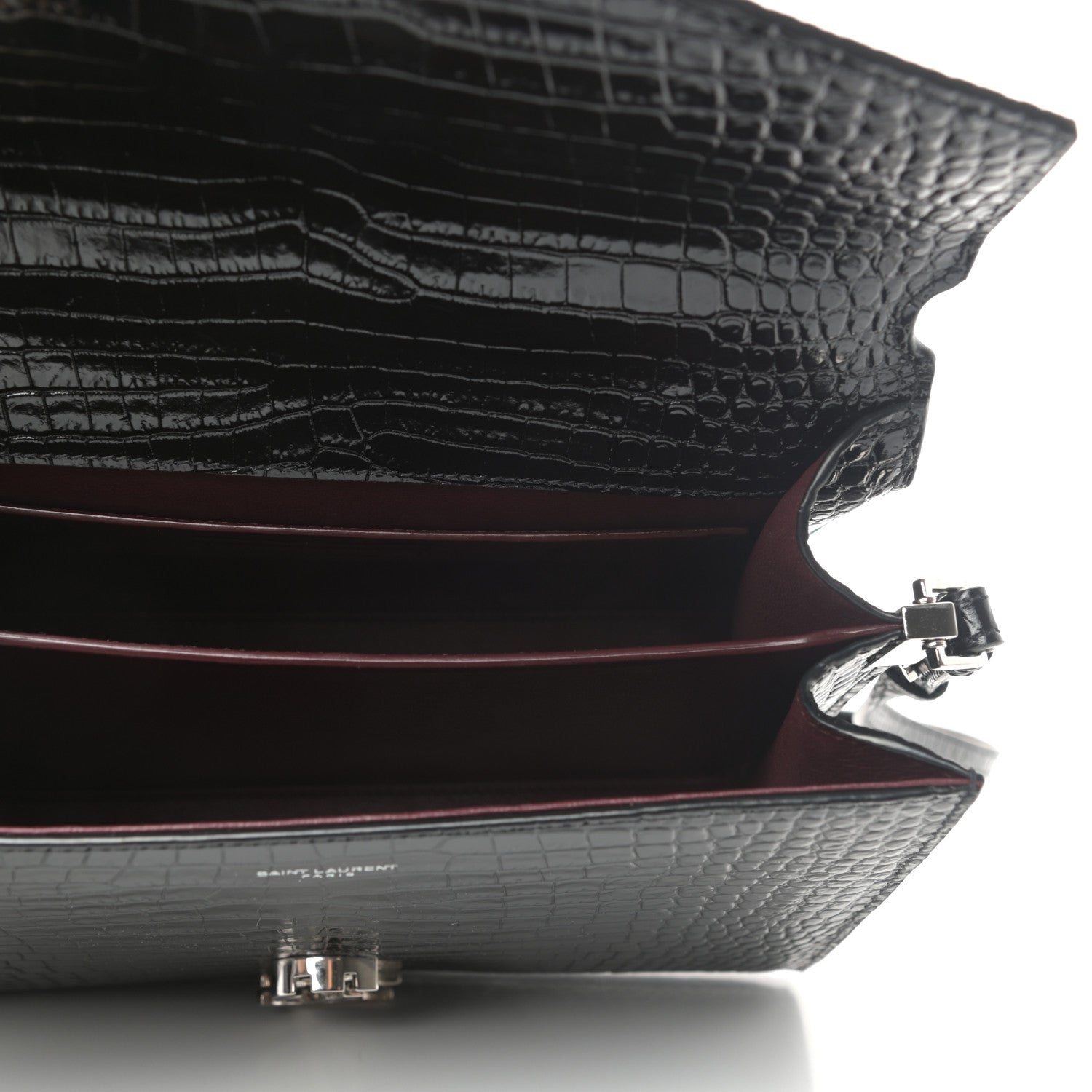 Saint Laurent Calfskin Crocodile Embossed Medium Classic Monogram Cassandra Top Handle Black Rouge Legion 5 of 8