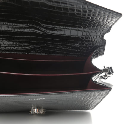 Saint Laurent Calfskin Crocodile Embossed Medium Classic Monogram Cassandra Top Handle Black Rouge Legion 5 of 8