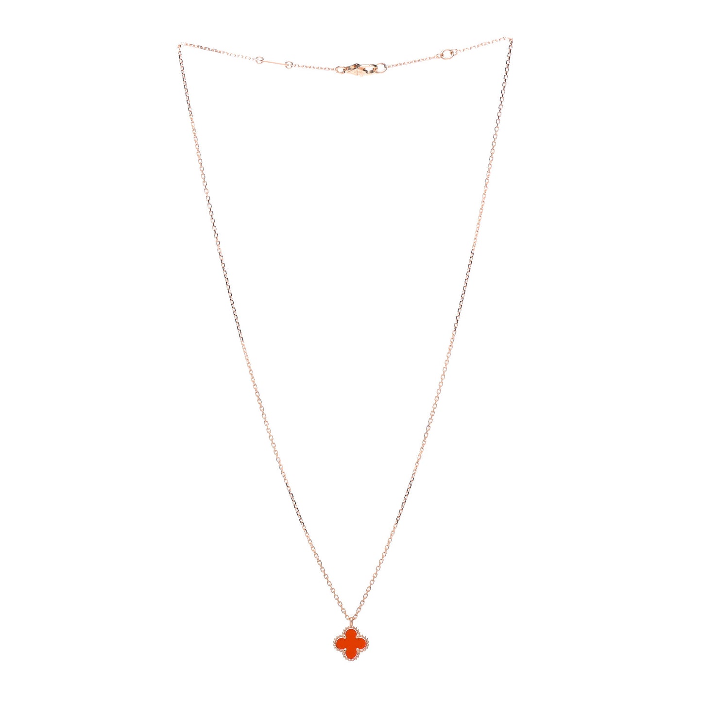 18K Rose Gold Carnelian Sweet Alhambra Pendant Necklace