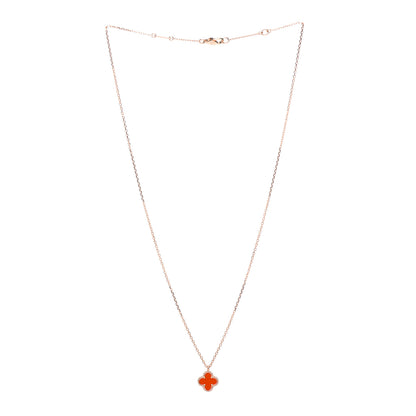 Van Cleef & Arpels 18K Rose Gold Carnelian Sweet Alhambra Pendant Necklace 3 of 5