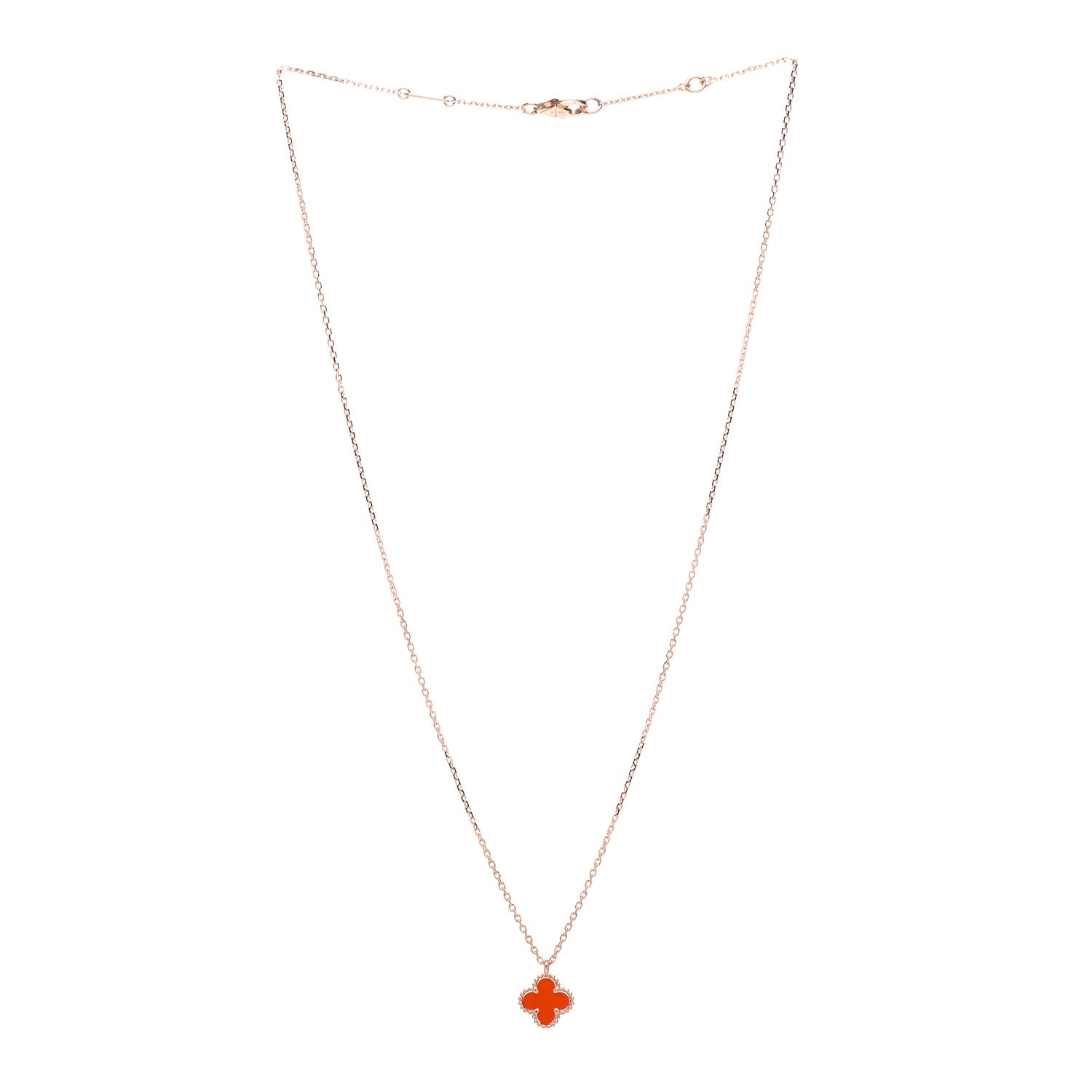 Van Cleef & Arpels 18K Rose Gold Carnelian Sweet Alhambra Pendant Necklace 3 of 5