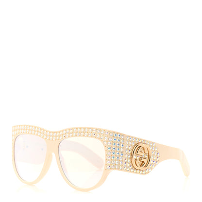 Gucci Acetate Crystal Oversize Hollywood Forever Sunglasses GG0144S Ivory 1 of 8