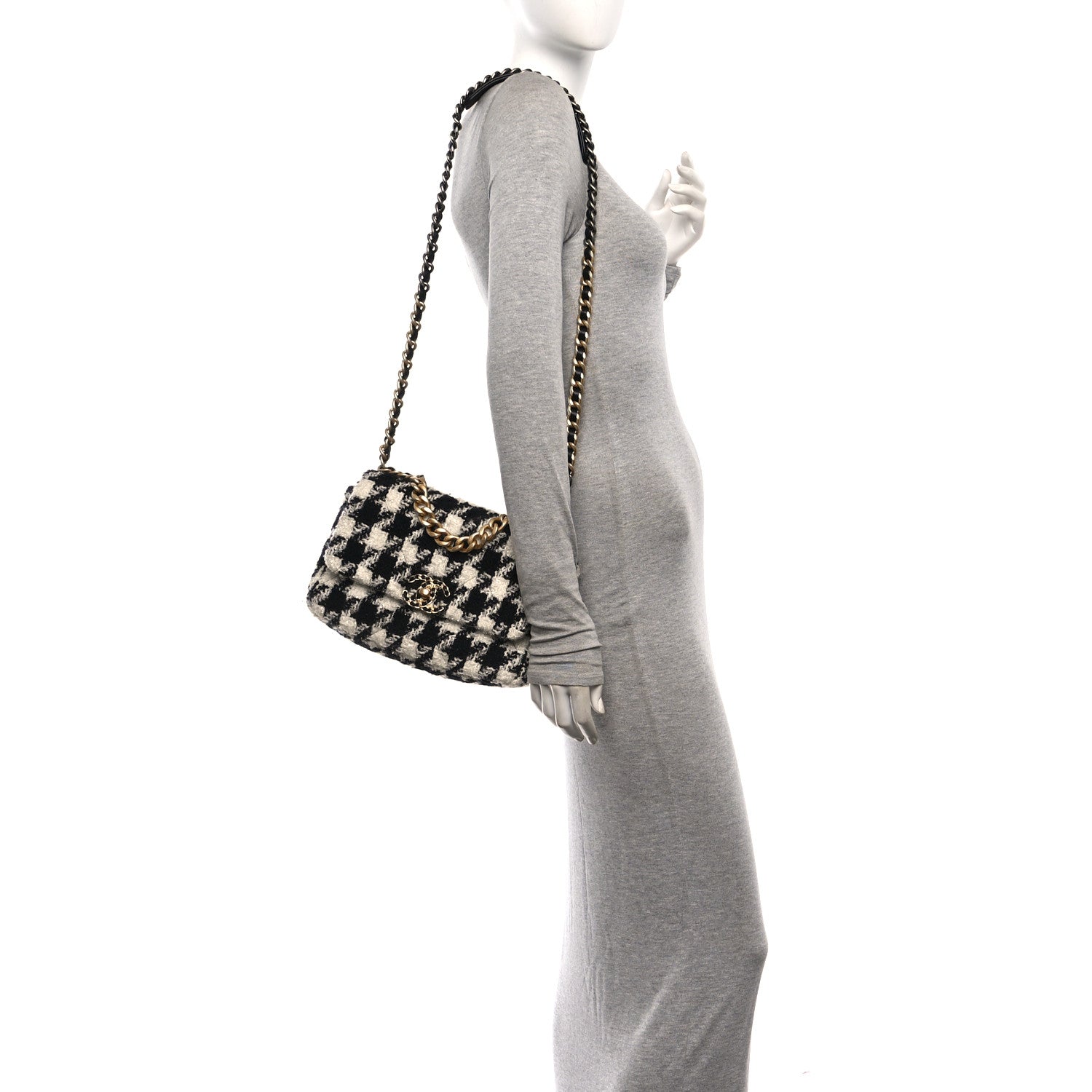 Chanel Tweed Quilted Medium Chanel 19 Flap Black Ecru White 2 of 10