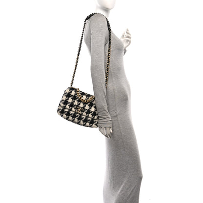 Chanel Tweed Quilted Medium Chanel 19 Flap Black Ecru White 2 of 10