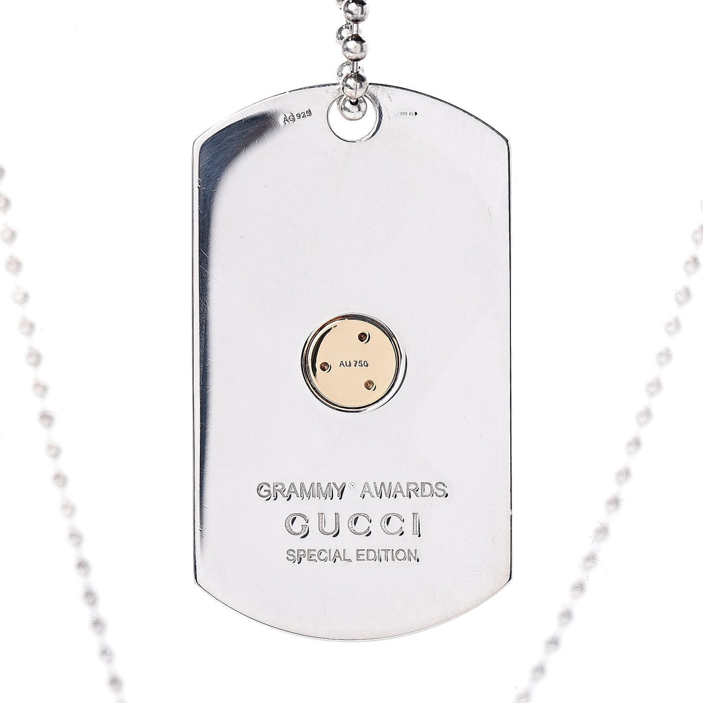 Sterling Silver 18K Yellow Gold Enamel Grammy Dog Tag Necklace Black