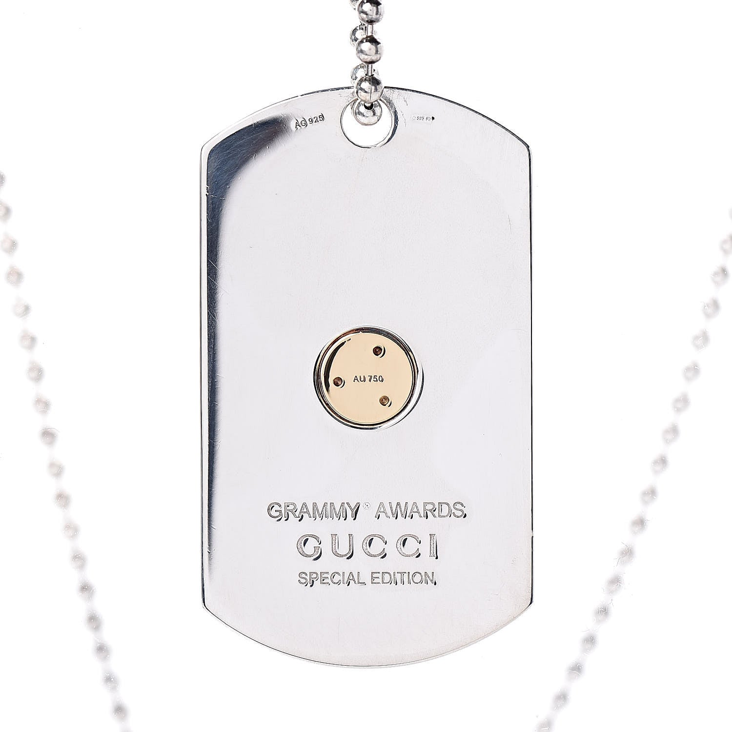 Gucci Sterling Silver 18K Yellow Gold Enamel Grammy Dog Tag Necklace Black 4 of 4