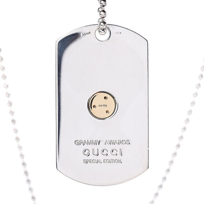Gucci Sterling Silver 18K Yellow Gold Enamel Grammy Dog Tag Necklace Black 4 of 4