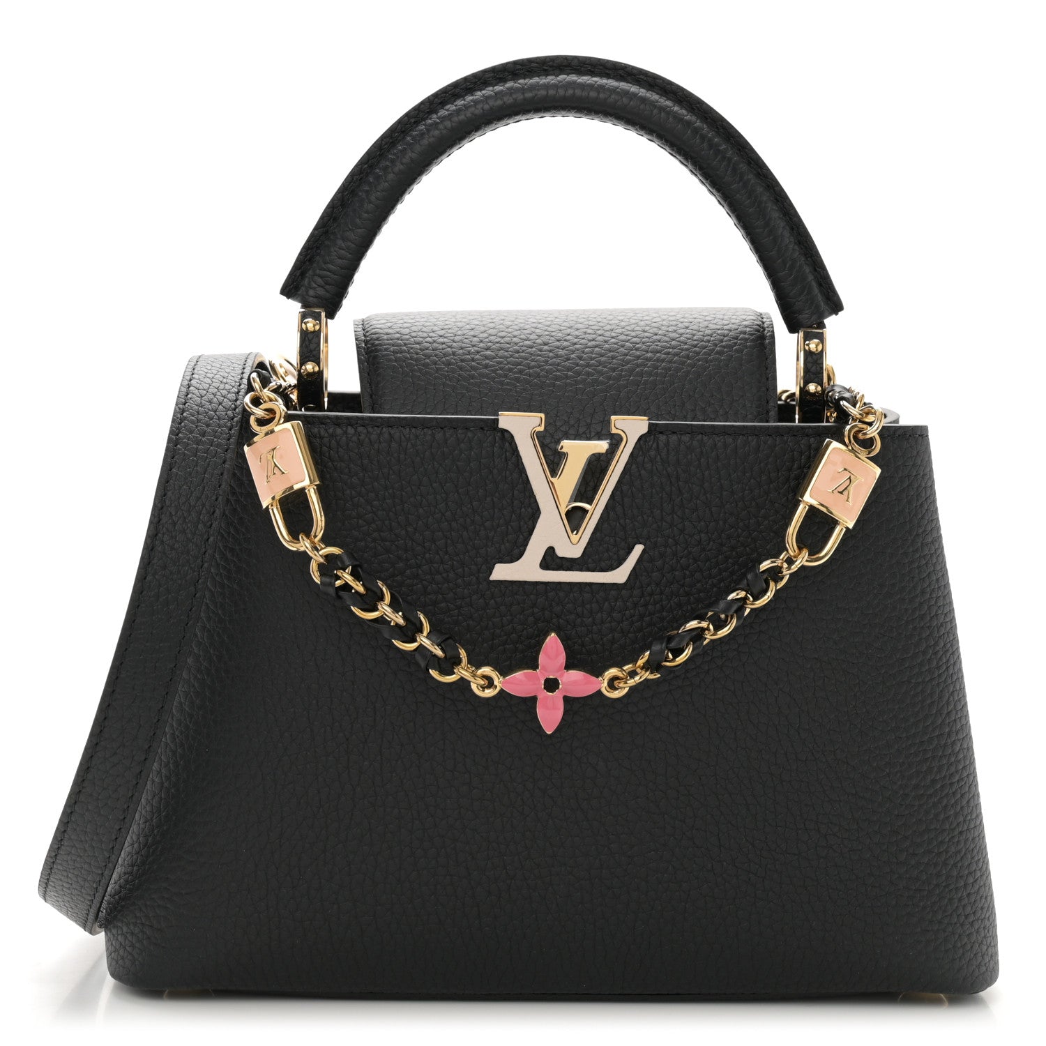 Louis Vuitton Taurillon Enamel Flower Padlock Chain Capucines BB Black 1 of 10