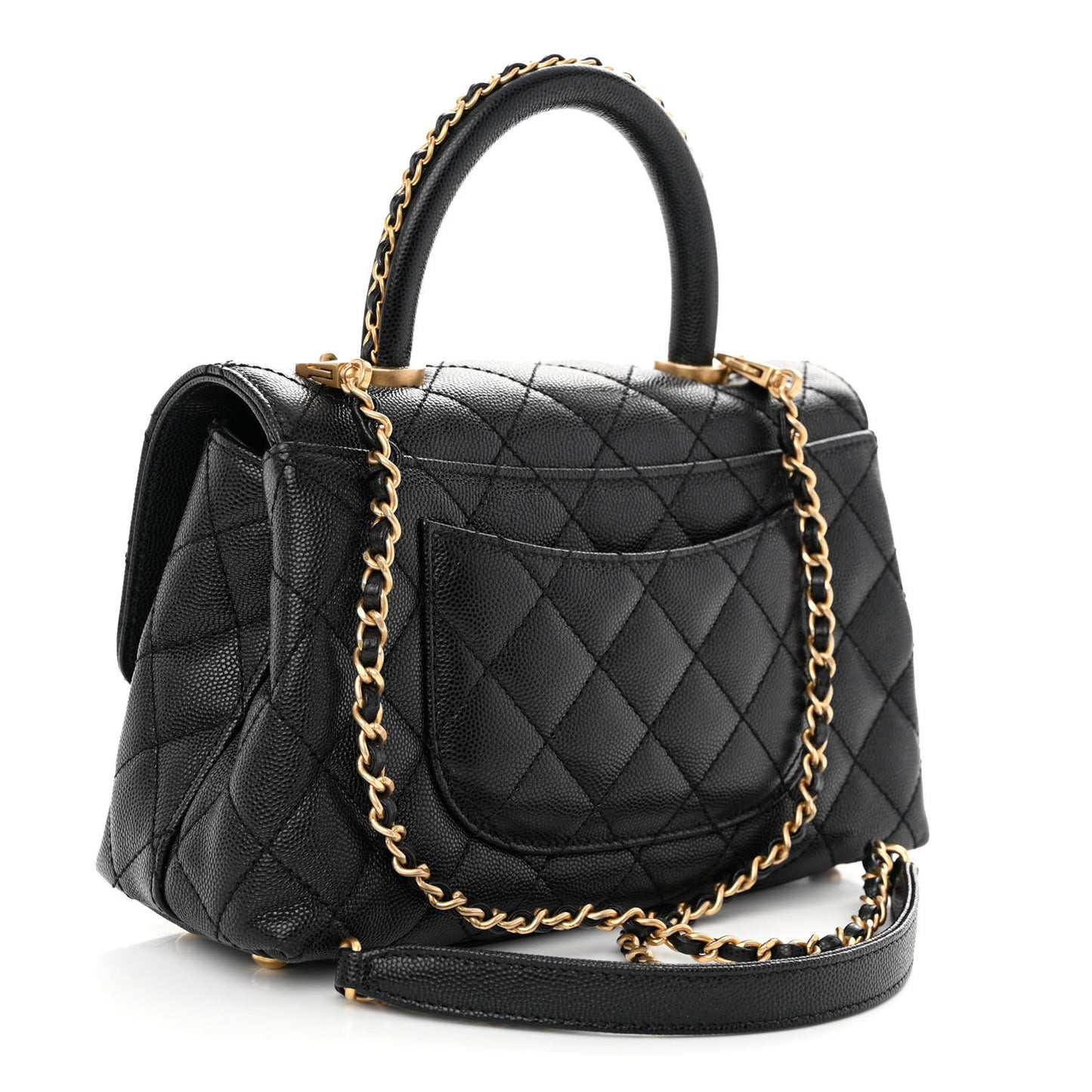 Caviar Quilted Mini Coco Chain Handle Flap Black