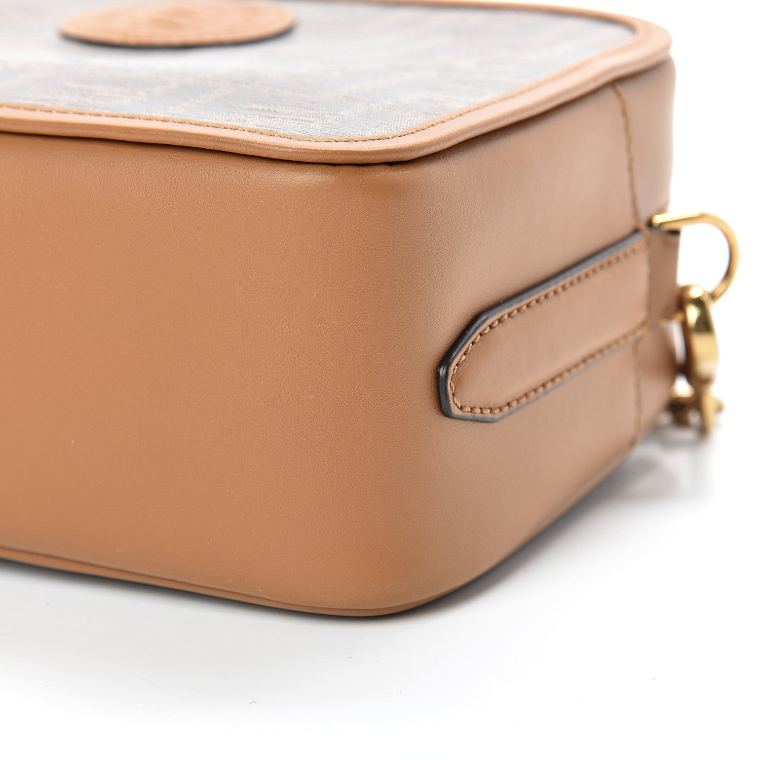 Fendi Glazed Fabric Vitello Century FF 1974 Stamp Patch Camera Case Mogano Panna Caramello 10 of 10