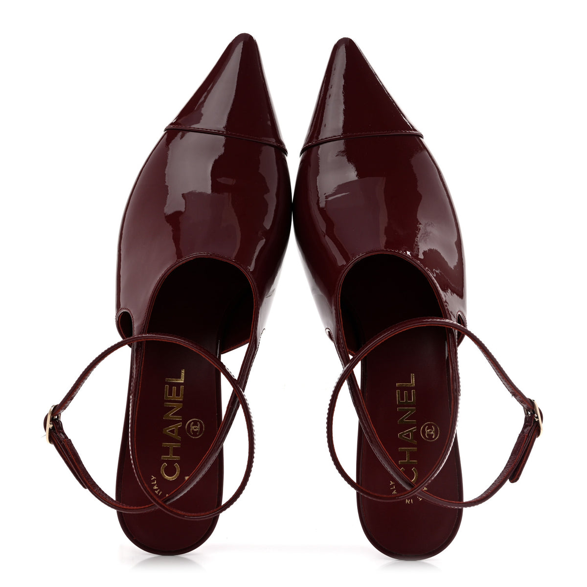 Patent Calfskin Cap Toe CC Slingback Pumps 38 Dark Burgundy