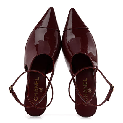 Chanel Patent Calfskin Cap Toe CC Slingback Pumps 38 Dark Burgundy 2 of 10