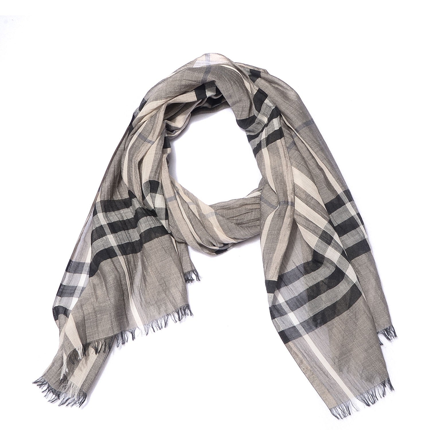 Burberry Silk Wool Giant Check Scarf Grey 1 of 4