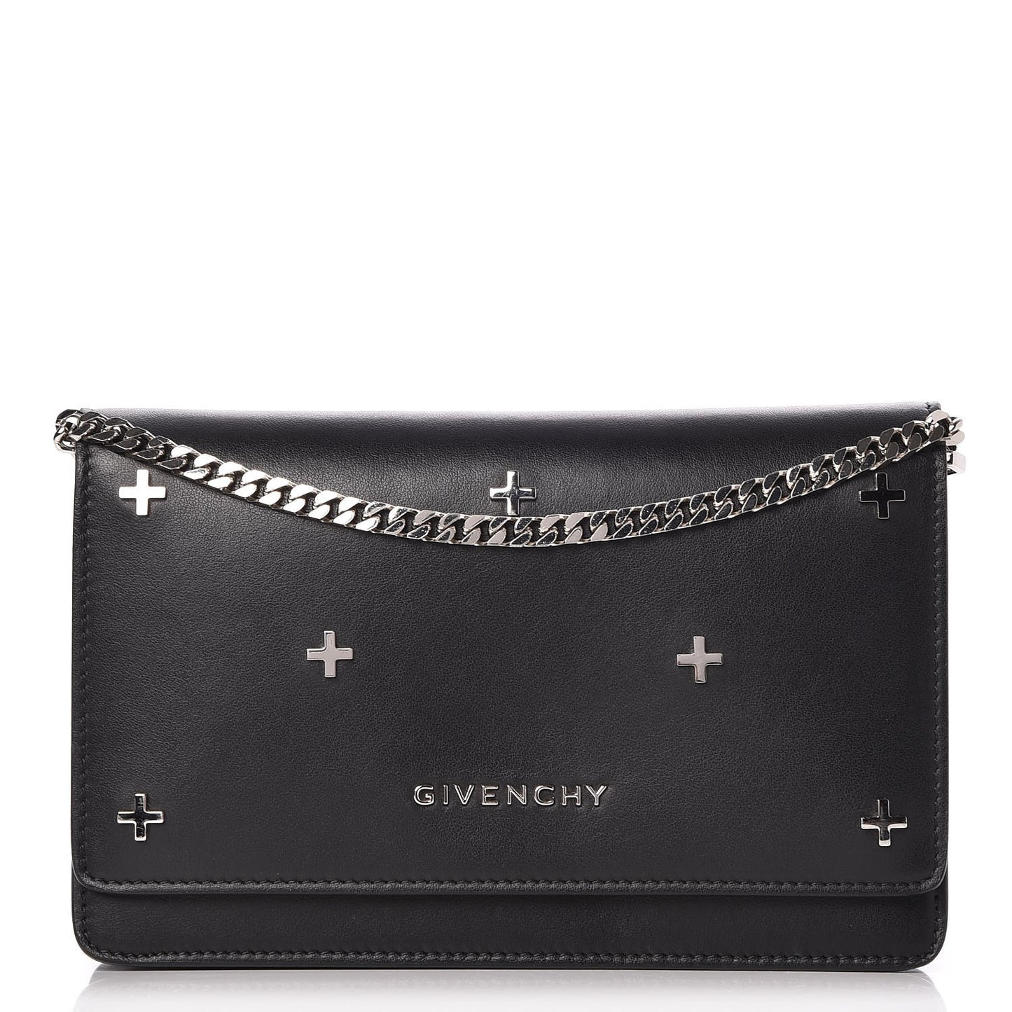Calfskin Cross Embellished Pandora Chain Wallet Black