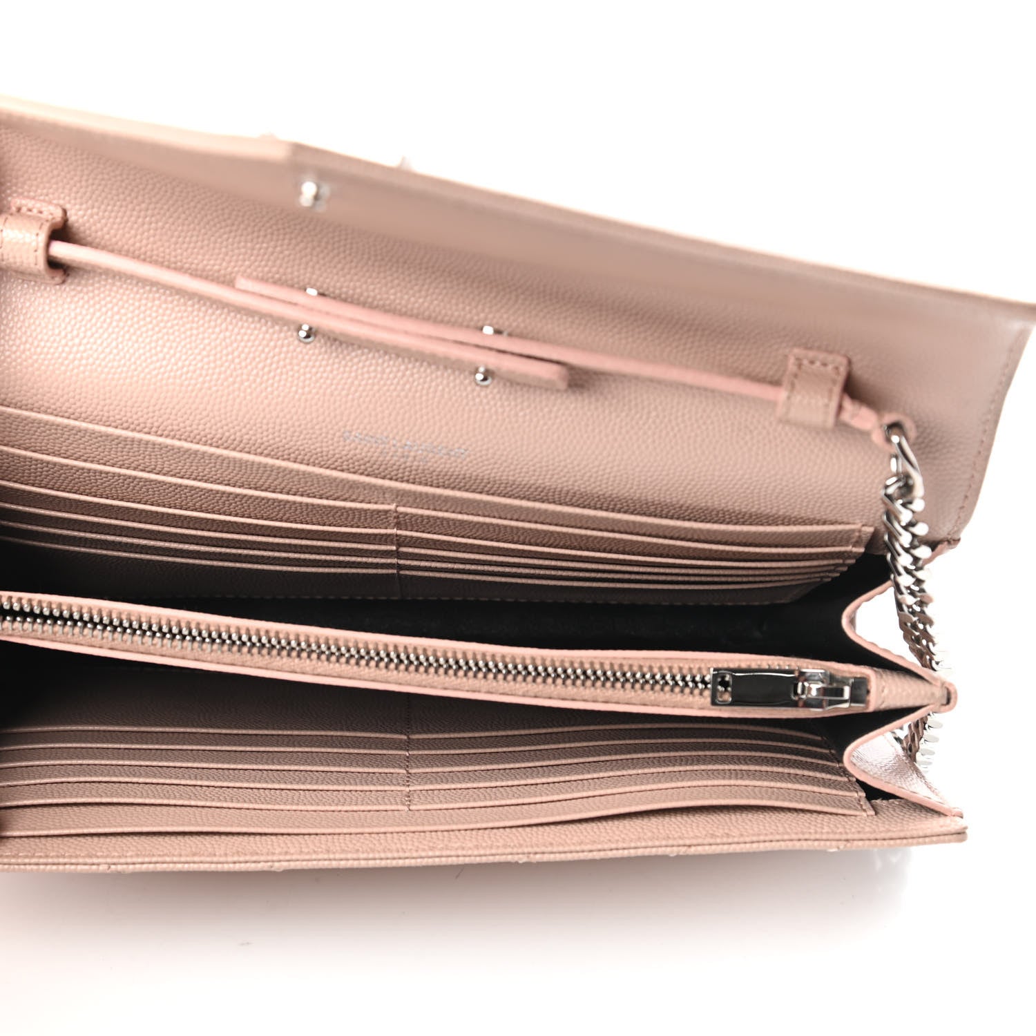 Saint Laurent Grain De Poudre Matelasse Chevron Monogram Chain Wallet Washed Light Pink 5 of 10