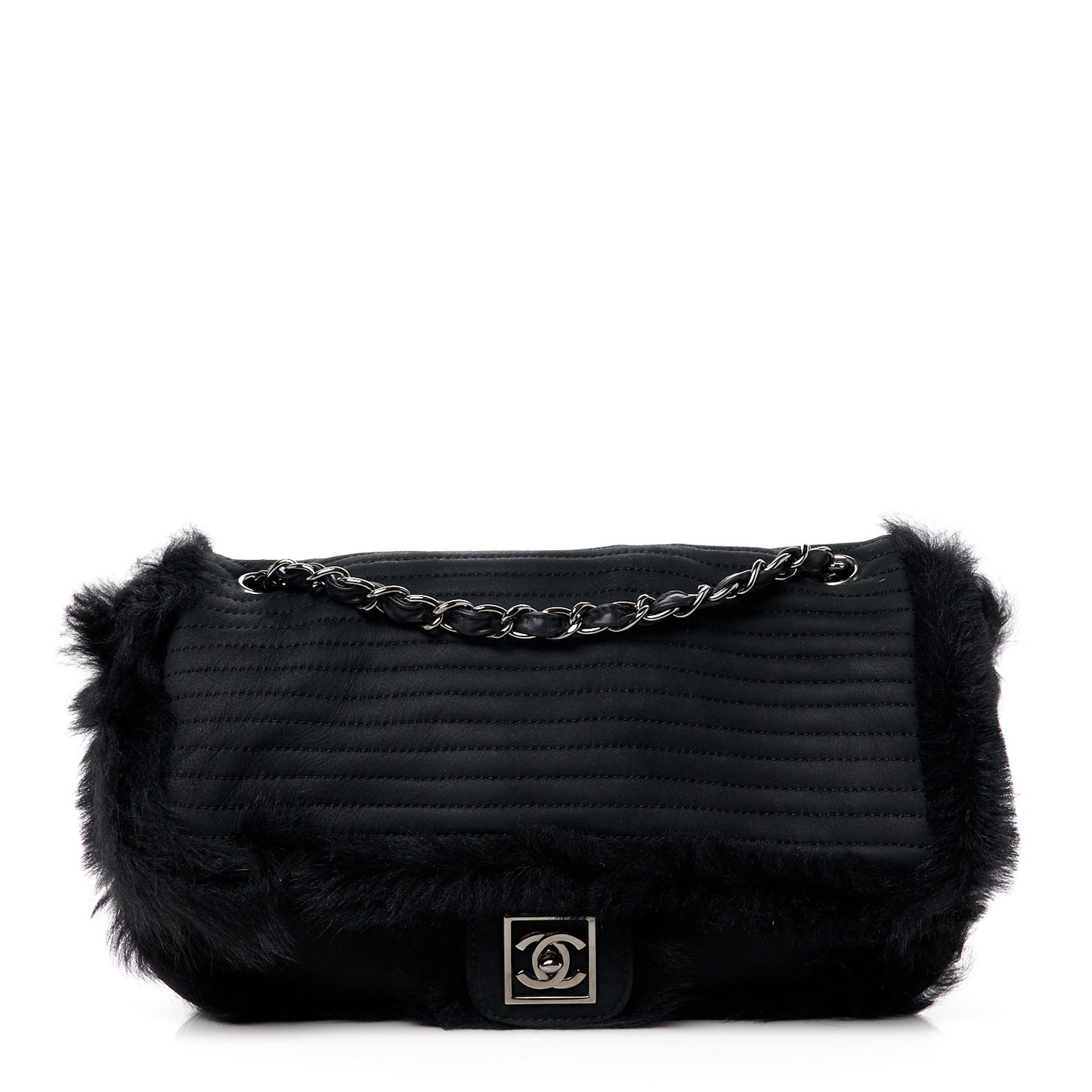 Suede Fur Quilted Flap Black