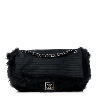 Chanel Suede Fur Quilted Flap Black 1 of 11