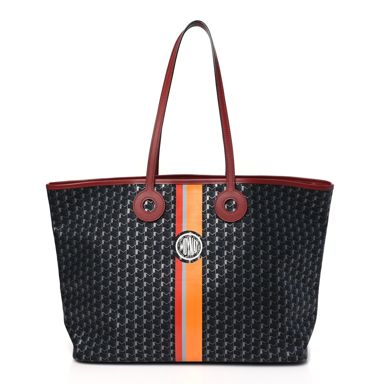 Moynat Grained Calfskin Canvas 1920 Oh! Tote Ruban GM Carbon Silver Madder 1 of 11