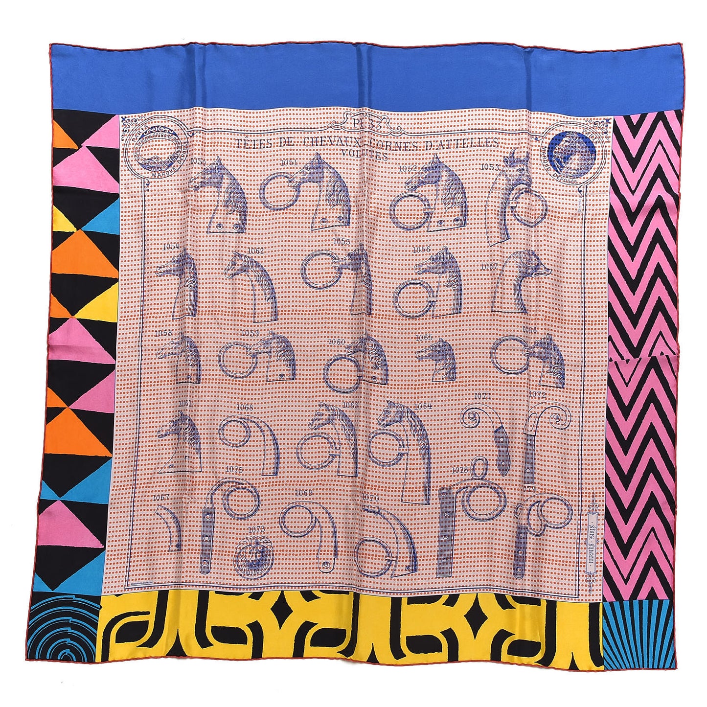 Silk Manufacture de Boucleries Scarf 90 Orange Bleu Royal Multicolore