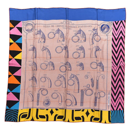 Hermes Silk Manufacture de Boucleries Scarf 90 Orange Bleu Royal Multicolore 1 of 4