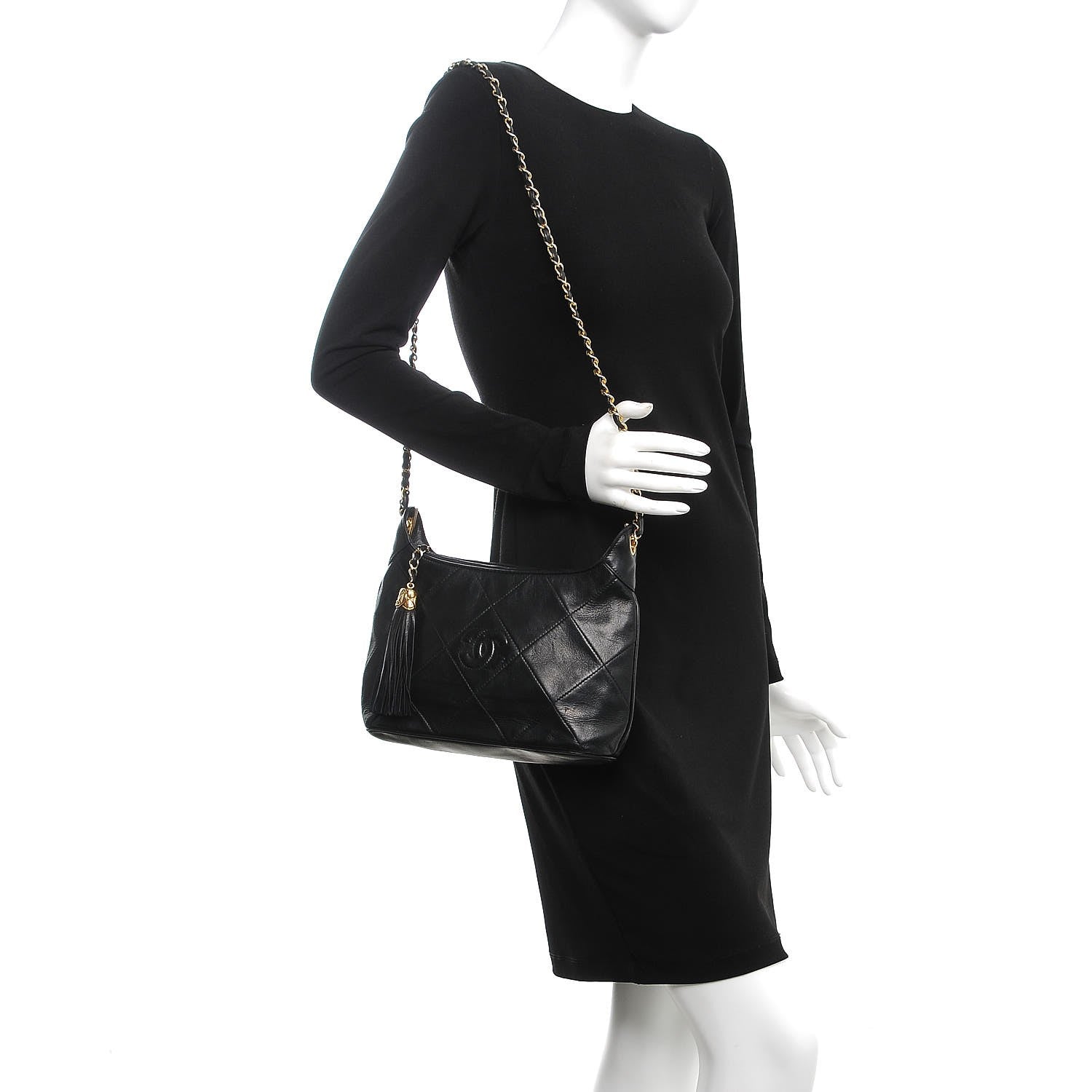 Chanel Lambskin Quilted Tassel Shoulder Bag Black 2 of 9