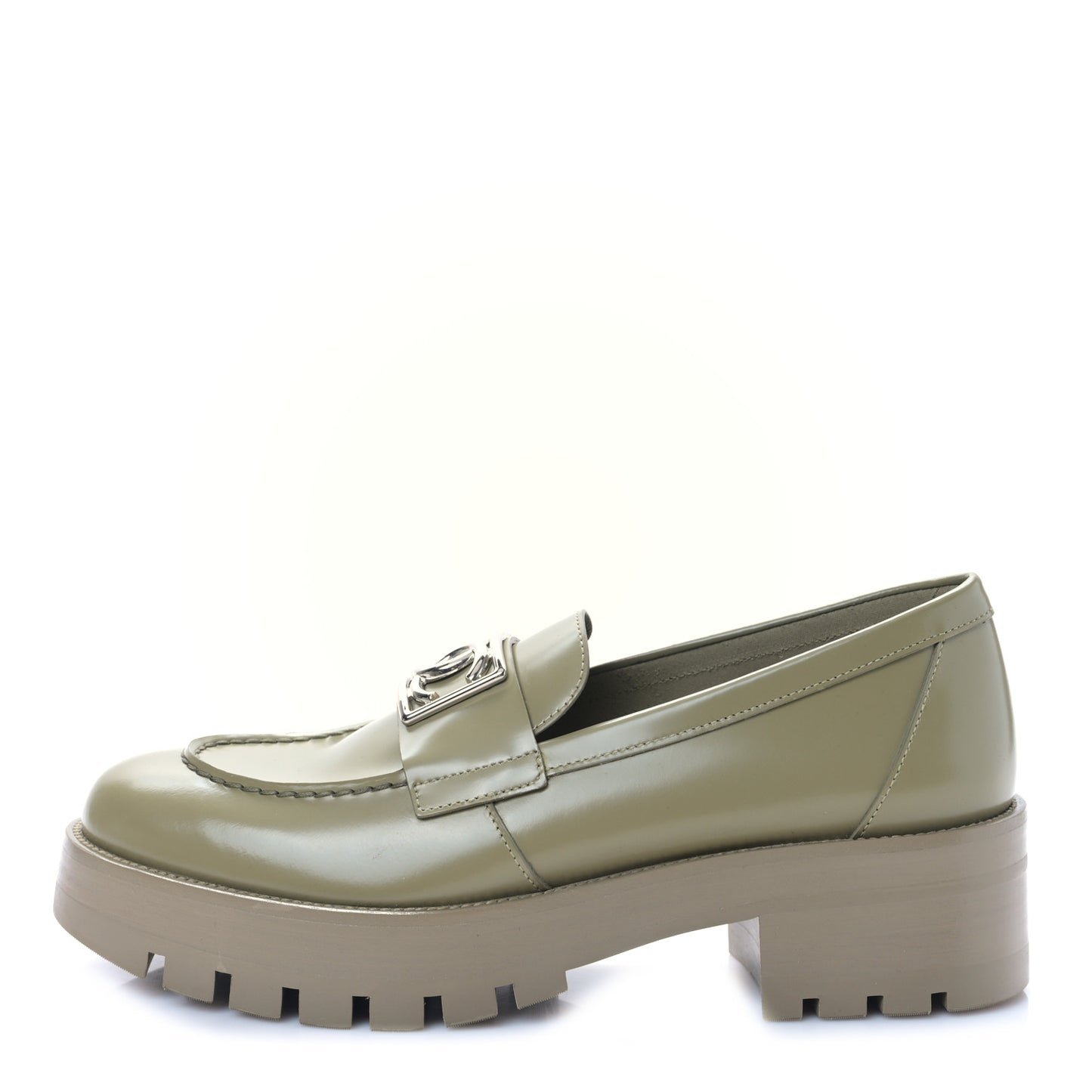 Calfskin Metal CC Loafers 39.5 Khaki