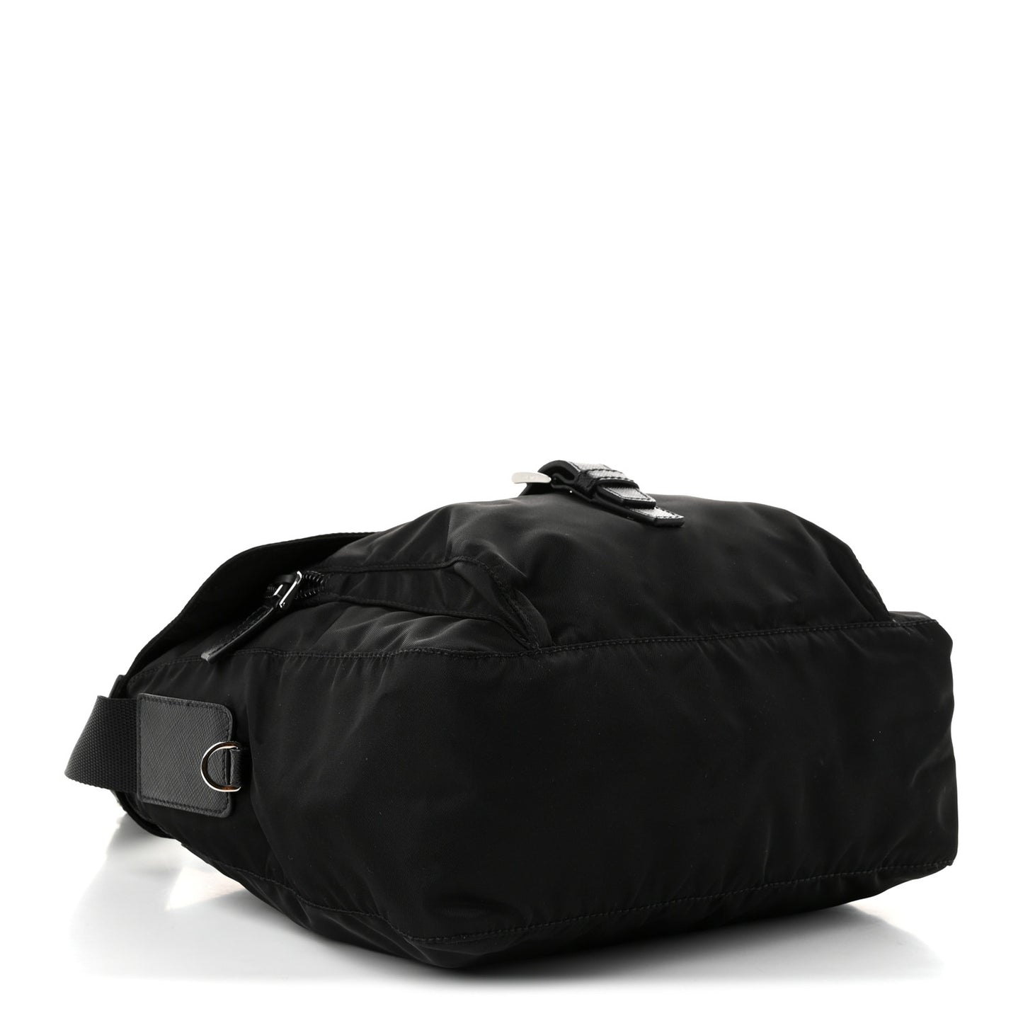 Nylon Vela Saffiano Single Buckle Messenger Shoulder Bag Black