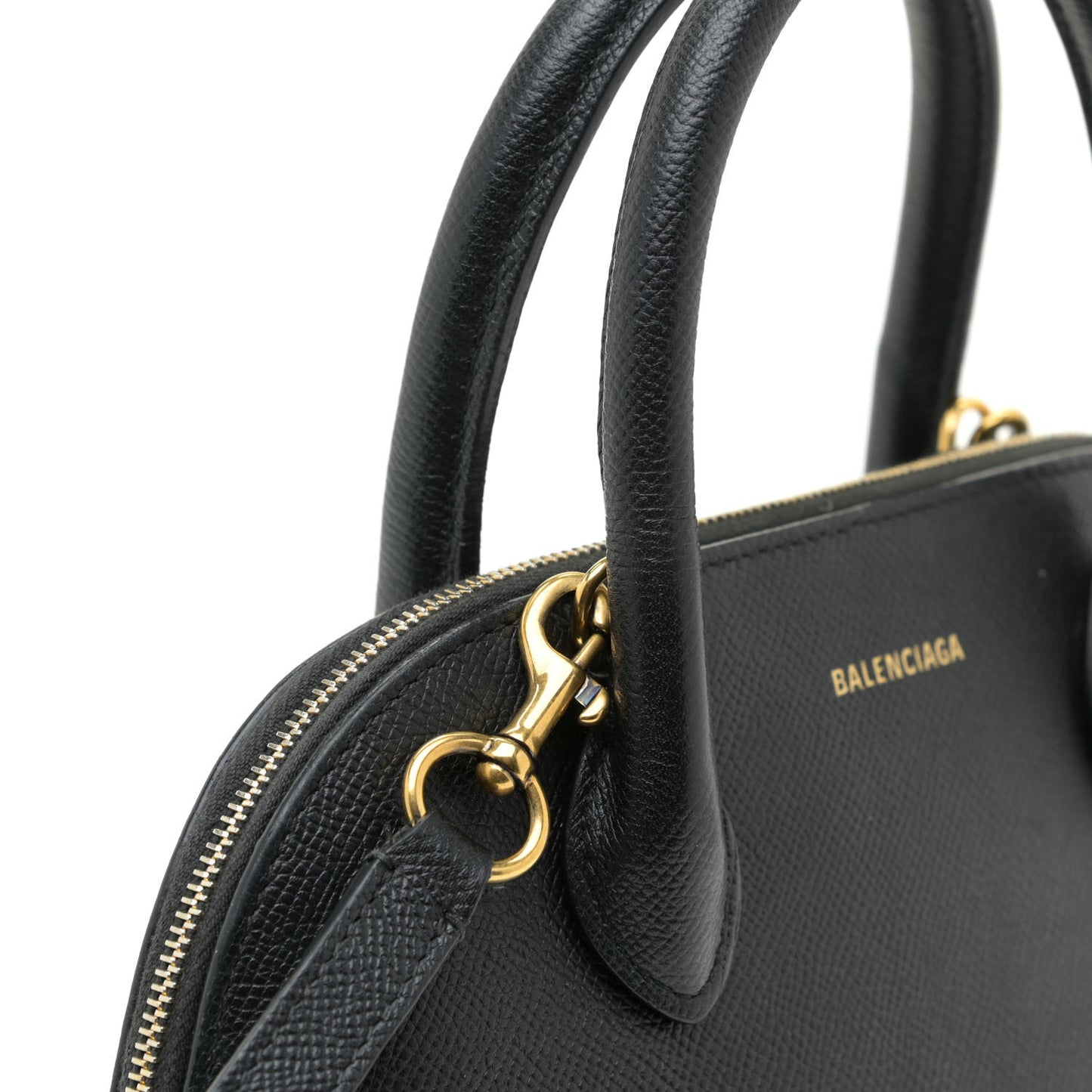 Signature Grained Calfskin Logo S Ville Top Handle Bag Black