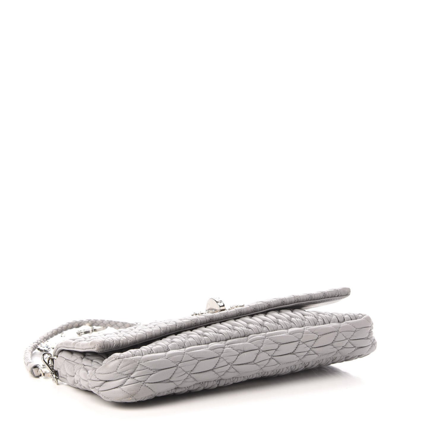 Nappa Matelasse Crystal Flap Clutch Grey