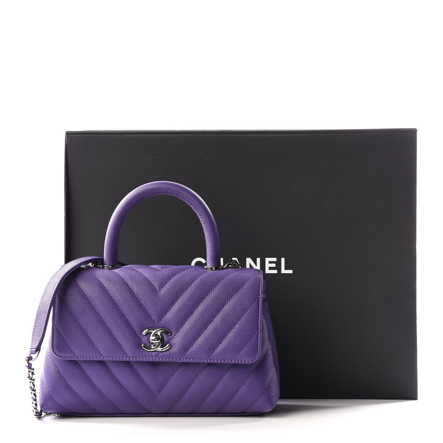 Caviar Chevron Quilted Mini Coco Handle Flap Purple