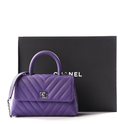 Chanel Caviar Chevron Quilted Mini Coco Handle Flap Purple 11 of 11