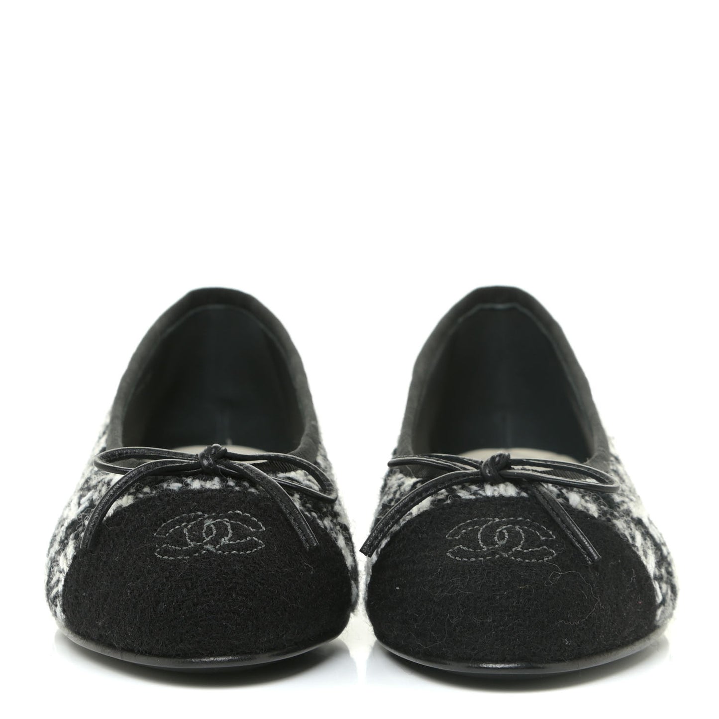 Tweed Cap Toe Ballerina Flats 36 Black White Black