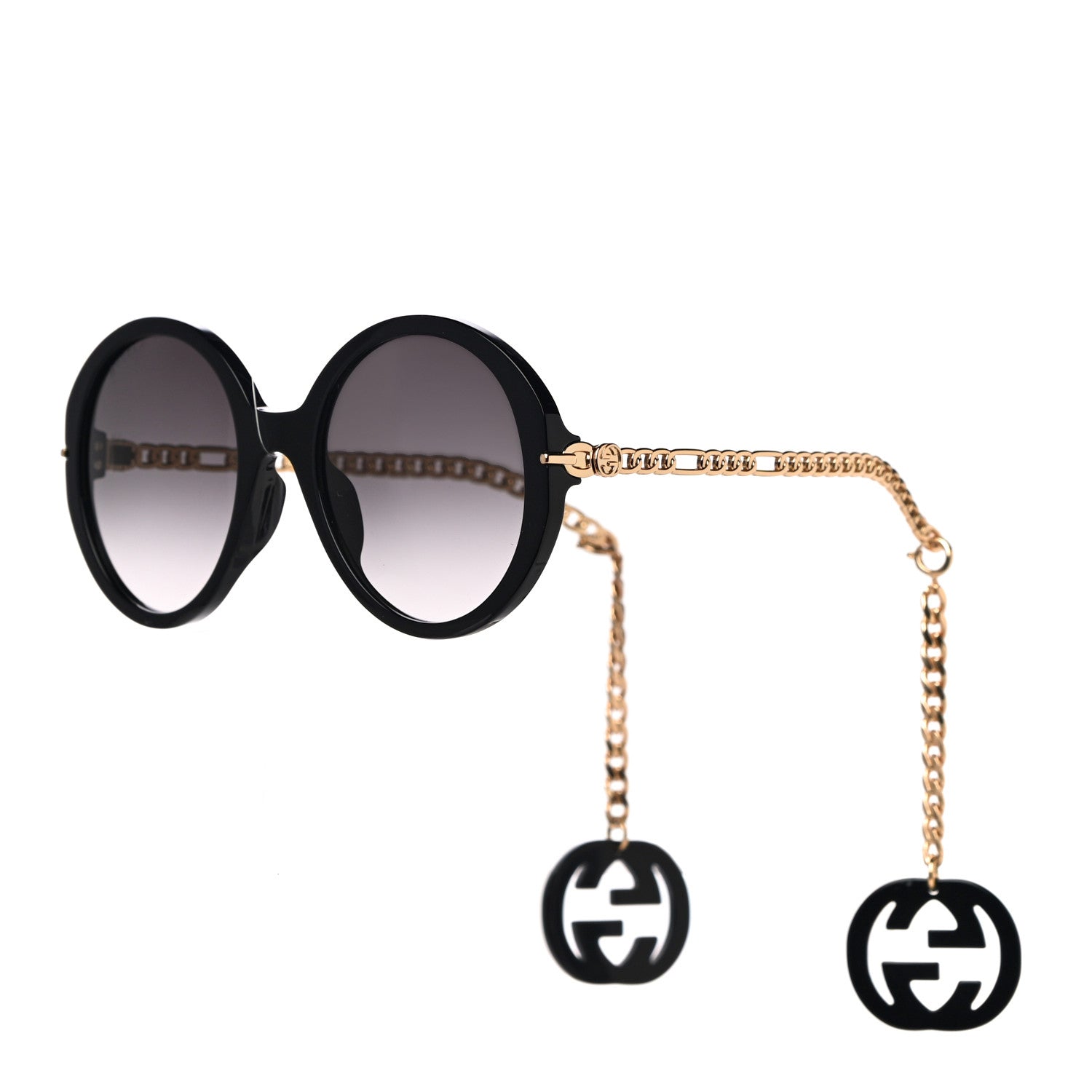 Gucci Acetate Detachable Charm Oversized Frame Round Sunglasses GG0726S Black 1 of 8