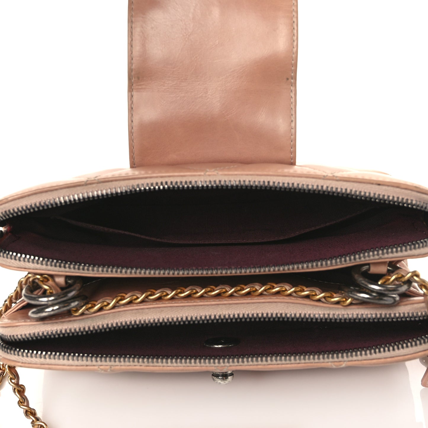 Aged Glazed Calfskin Quilted Daily Walk Crossbody Beige