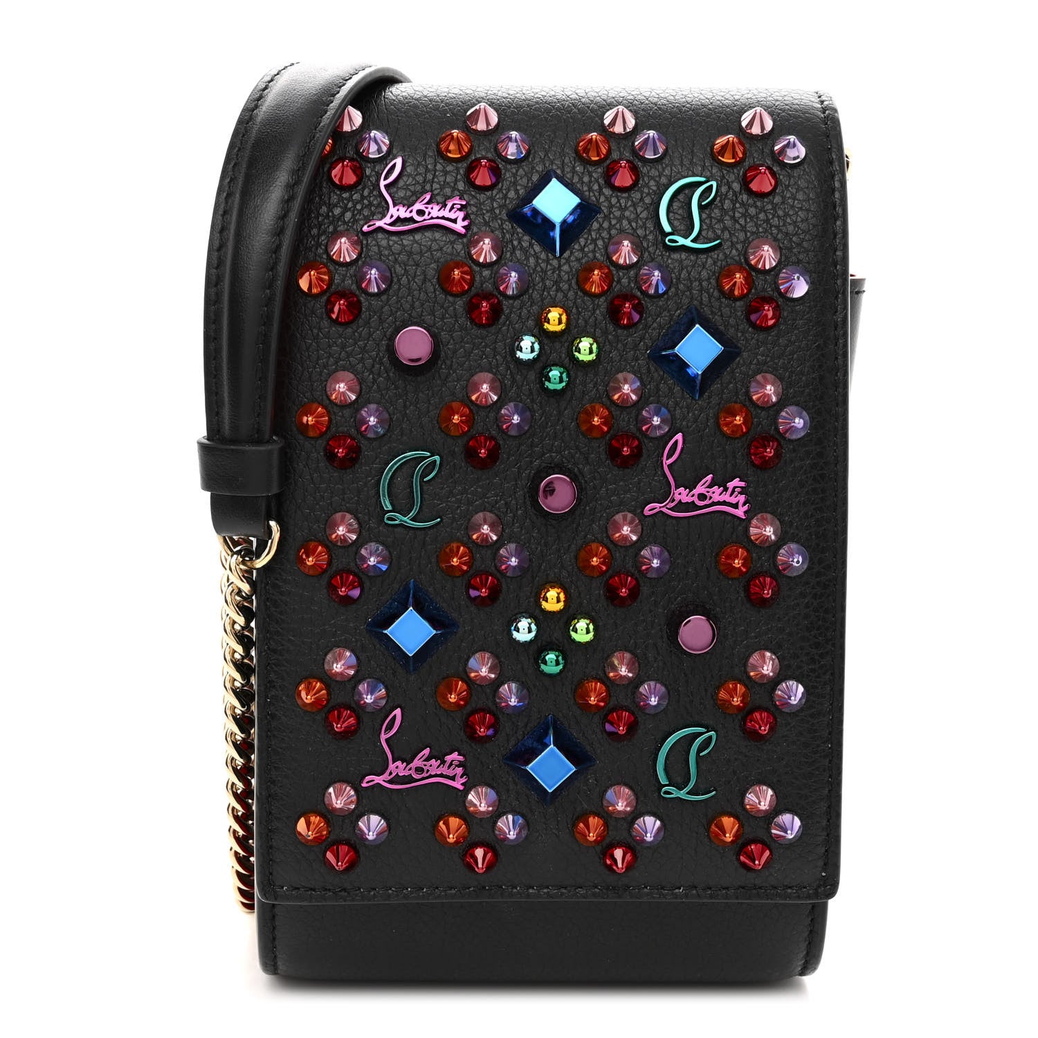 Christian Louboutin Calfskin Spikes Loubinthesky Paloma Crossbody Phone Case Black Multicolor 1 of 8